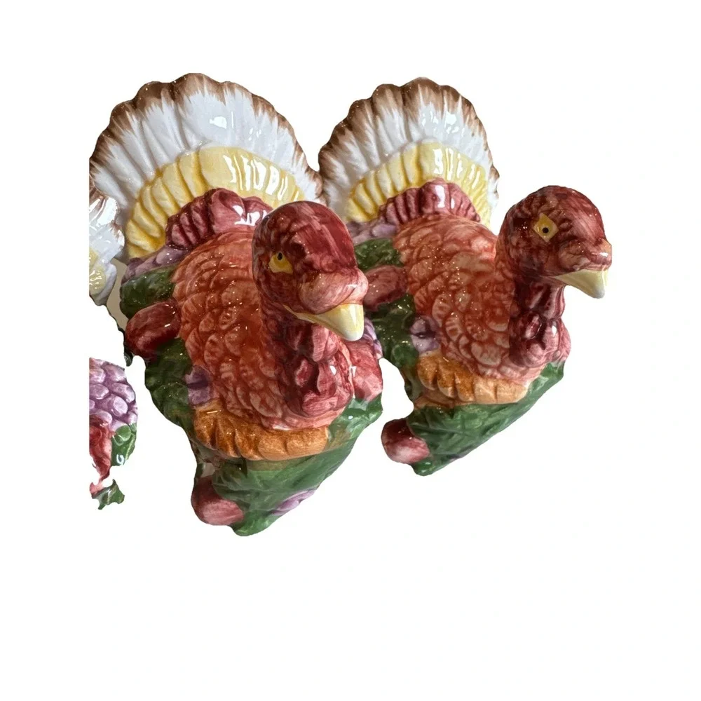 VTG Ceramic Turkey Napkin Rings Holders Thanksgiving/Fall Set Of 4